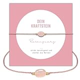happymaker - Rosenquarz Armband Damen, handgemacht Edelstein Armband rosa mit Goldperlen und...